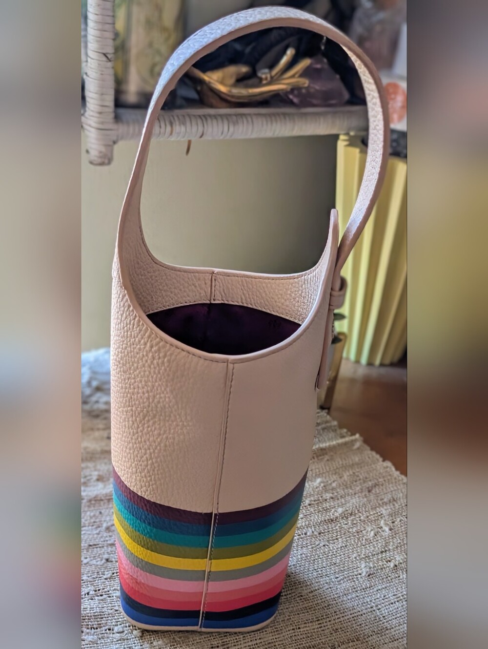 Rare Tory Burch Pink w/ Rainbow 🌈 Leather Wine Tote NEW - Picture 6 of 8